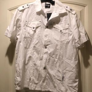 Men’s Mecca White Casual Short Sleeve Shirt Size